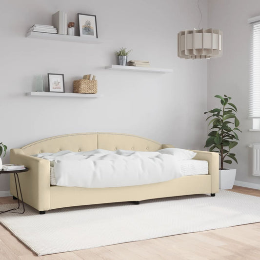 Slaapbank met matras 100x200 cm stof crèmekleurig is nu te koop bij PeponiXL, paradijselijk wonen!