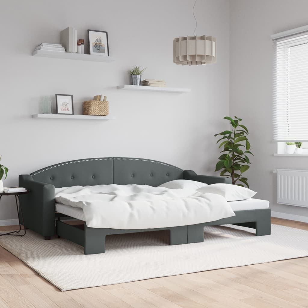 Slaapbank met onderschuifbed 80x200 cm stof donkergrijs is nu te koop bij PeponiXL, paradijselijk wonen!