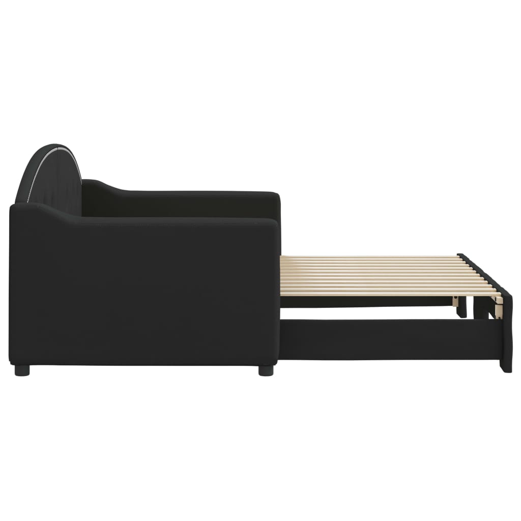 Slaapbank met onderschuifbed 80x200 cm stof zwart is nu te koop bij PeponiXL, paradijselijk wonen!