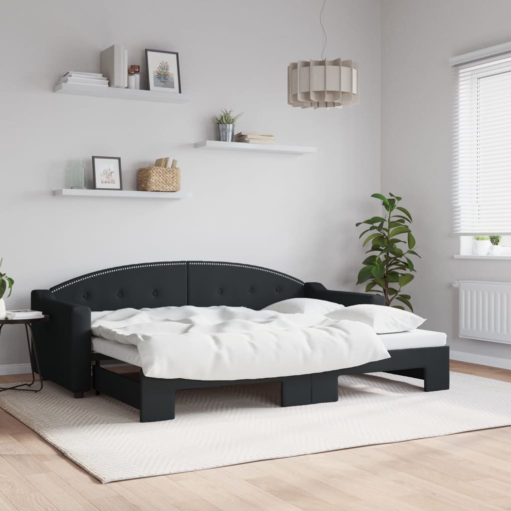 Slaapbank met onderschuifbed 80x200 cm stof zwart is nu te koop bij PeponiXL, paradijselijk wonen!
