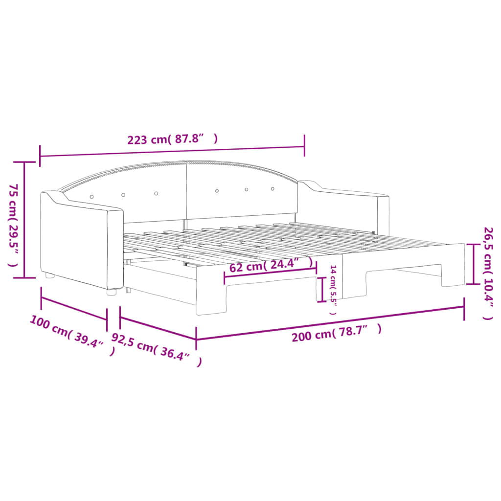 Slaapbank met onderschuifbed 90x200 cm stof lichtgrijs is nu te koop bij PeponiXL, paradijselijk wonen!