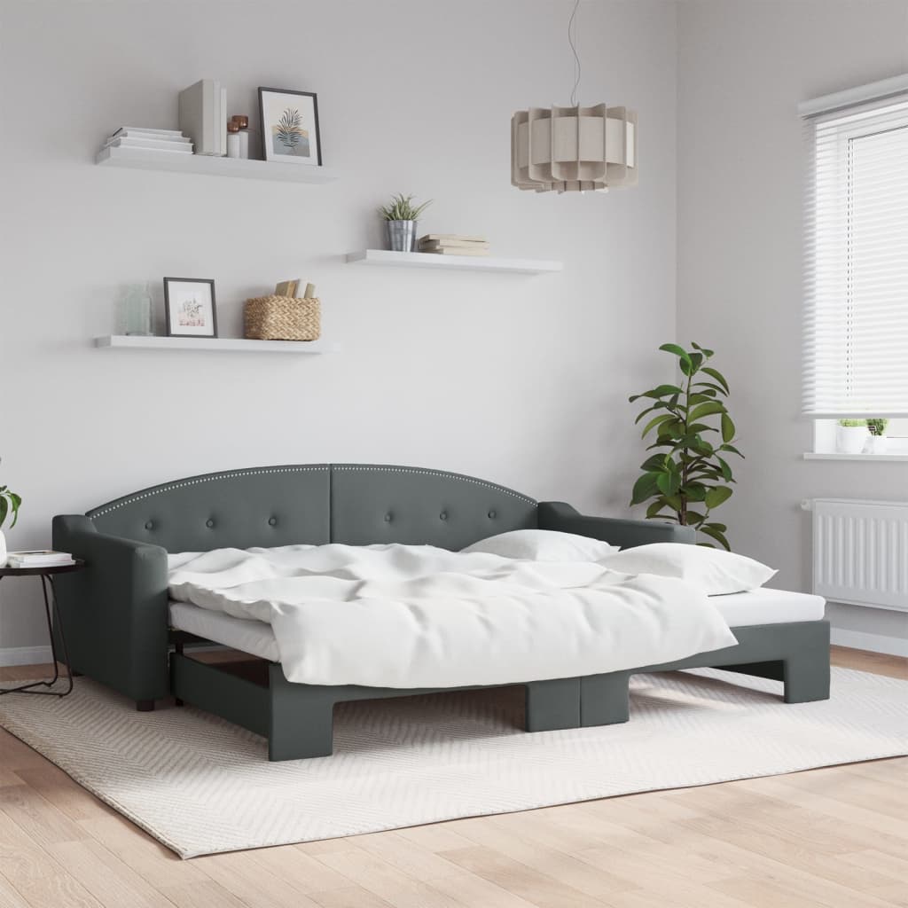 Slaapbank met onderschuifbed 90x200 cm stof donkergrijs is nu te koop bij PeponiXL, paradijselijk wonen!