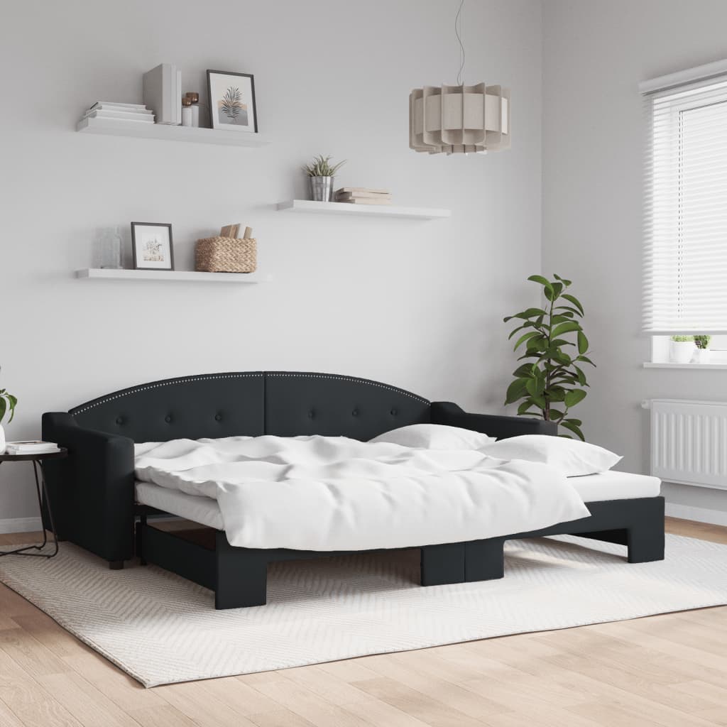Slaapbank met onderschuifbed 90x200 cm stof zwart is nu te koop bij PeponiXL, paradijselijk wonen!
