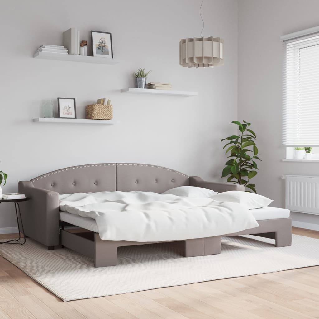 Slaapbank met onderschuifbed 90x200 cm stof taupe is nu te koop bij PeponiXL, paradijselijk wonen!