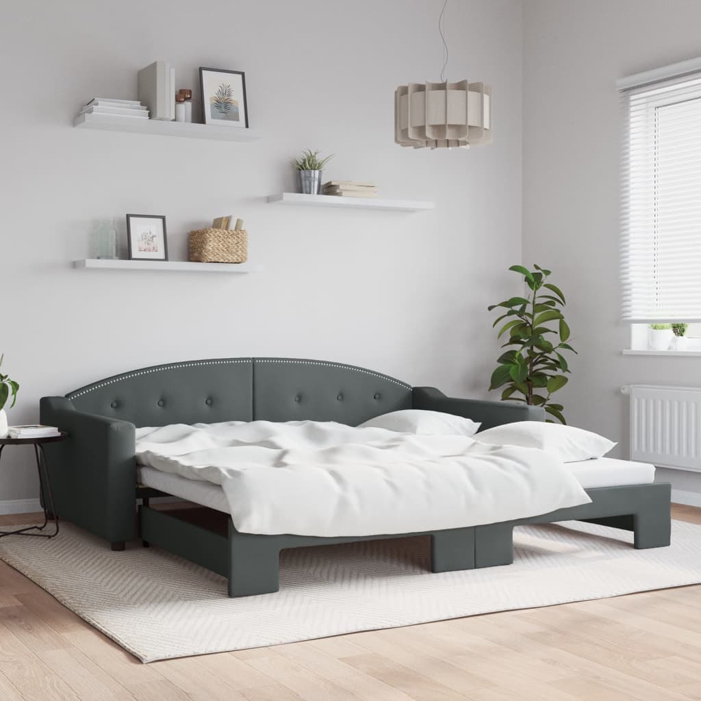 Slaapbank met onderschuifbed 100x200 cm stof donkergrijs is nu te koop bij PeponiXL, paradijselijk wonen!