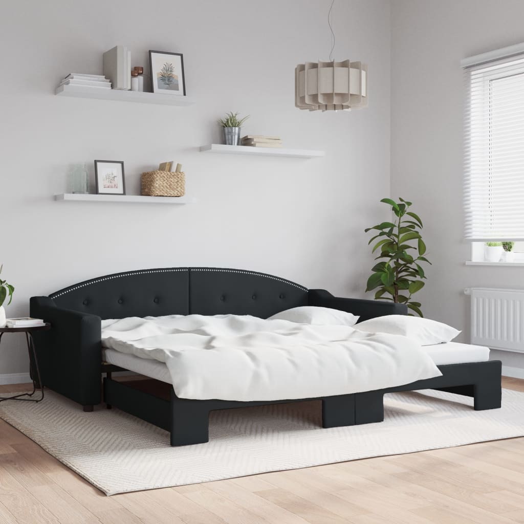 Slaapbank met onderschuifbed 100x200 cm stof zwart is nu te koop bij PeponiXL, paradijselijk wonen!
