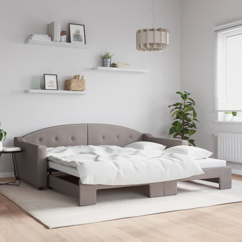 Slaapbank met onderschuifbed 100x200 cm stof taupe is nu te koop bij PeponiXL, paradijselijk wonen!