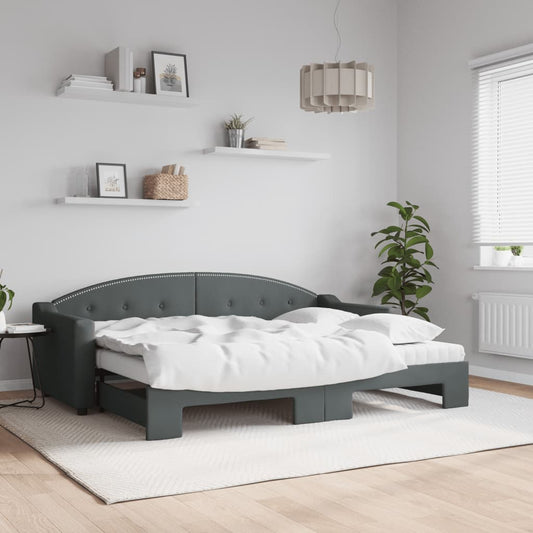 Slaapbank onderschuifbed matrassen 80x200 cm stof donkergrijs is nu te koop bij PeponiXL, paradijselijk wonen!