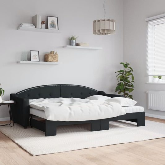 Slaapbank met onderschuifbed en matrassen 80x200 cm stof zwart is nu te koop bij PeponiXL, paradijselijk wonen!