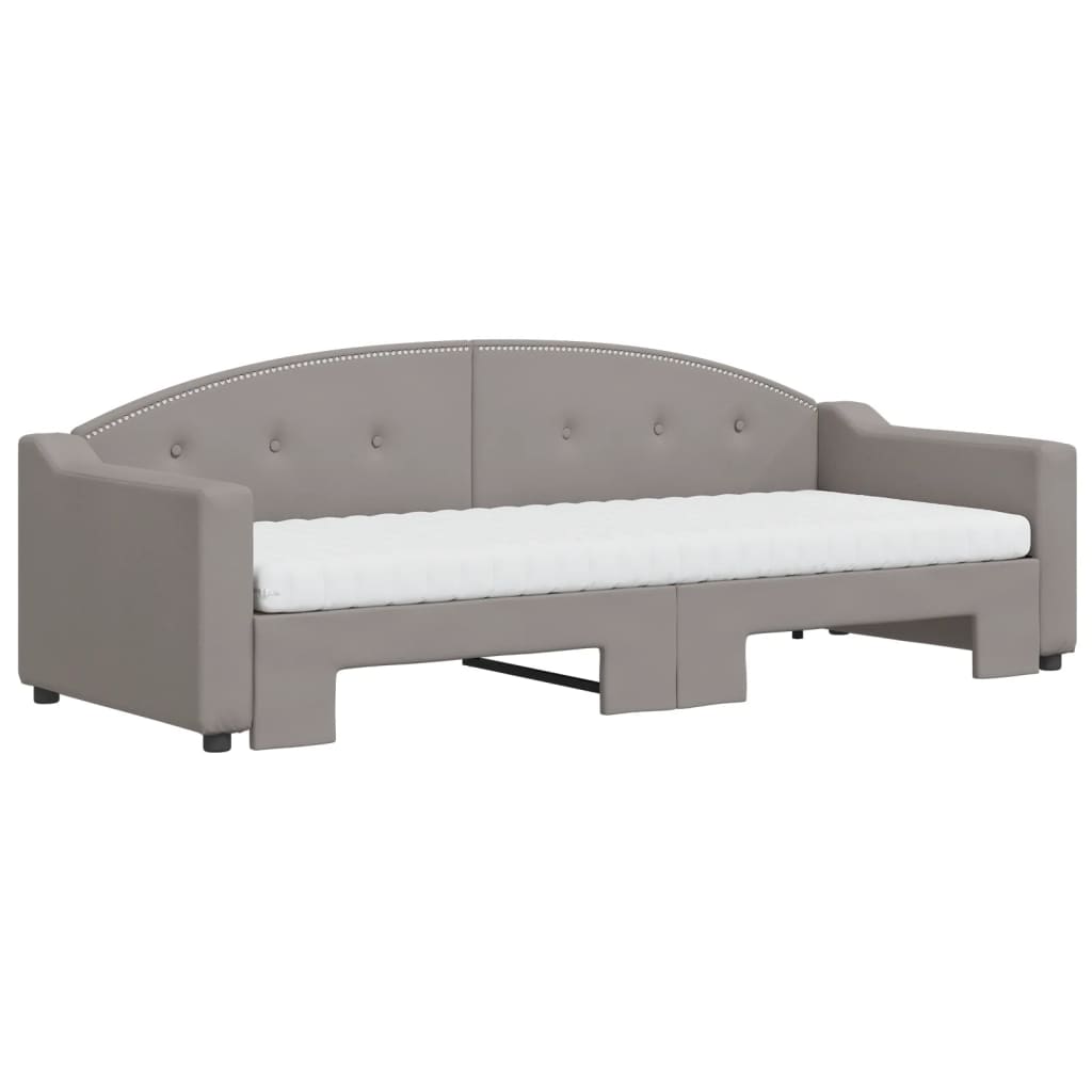 Slaapbank met onderschuifbed en matrassen 80x200 cm stof taupe is nu te koop bij PeponiXL, paradijselijk wonen!