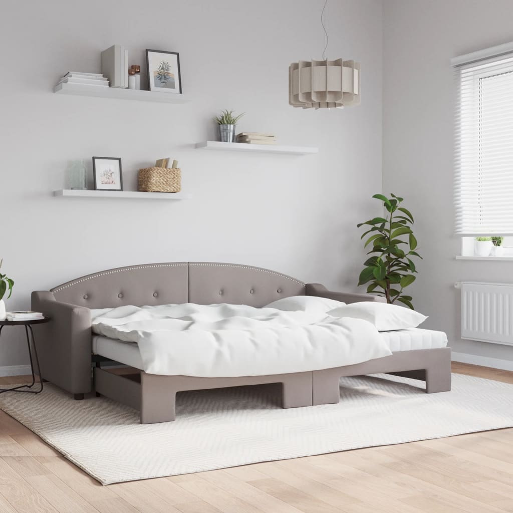 Slaapbank met onderschuifbed en matrassen 80x200 cm stof taupe is nu te koop bij PeponiXL, paradijselijk wonen!