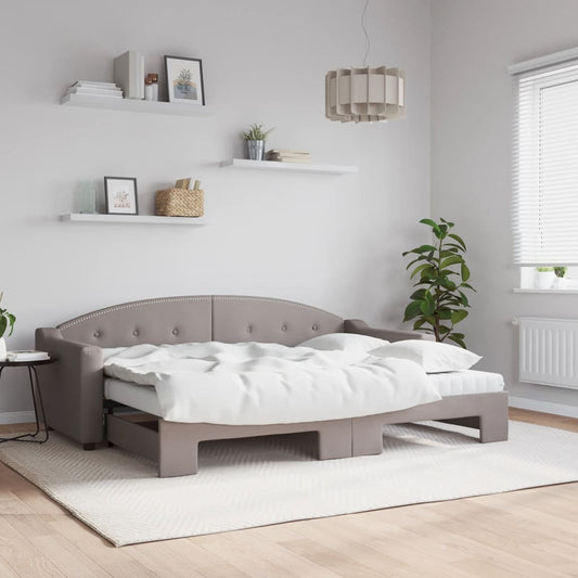 Slaapbank met onderschuifbed en matrassen 80x200 cm stof taupe is nu te koop bij PeponiXL, paradijselijk wonen!