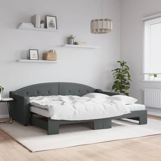 Slaapbank onderschuifbed matrassen 90x200 cm stof donkergrijs is nu te koop bij PeponiXL, paradijselijk wonen!
