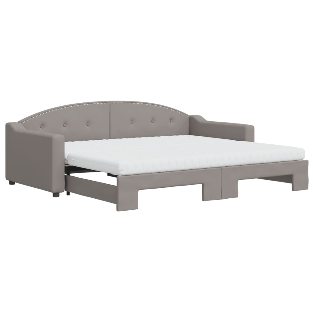 Slaapbank met onderschuifbed en matrassen 90x200 cm stof taupe is nu te koop bij PeponiXL, paradijselijk wonen!