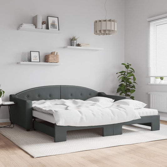 Slaapbank onderschuifbed matrassen 100x200 cm stof donkergroen is nu te koop bij PeponiXL, paradijselijk wonen!