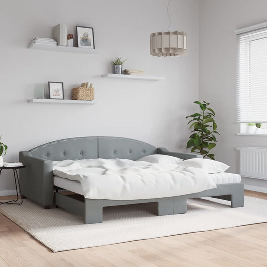 Slaapbank onderschuifbed en matrassen 90x190 cm stof lichtgrijs is nu te koop bij PeponiXL, paradijselijk wonen!