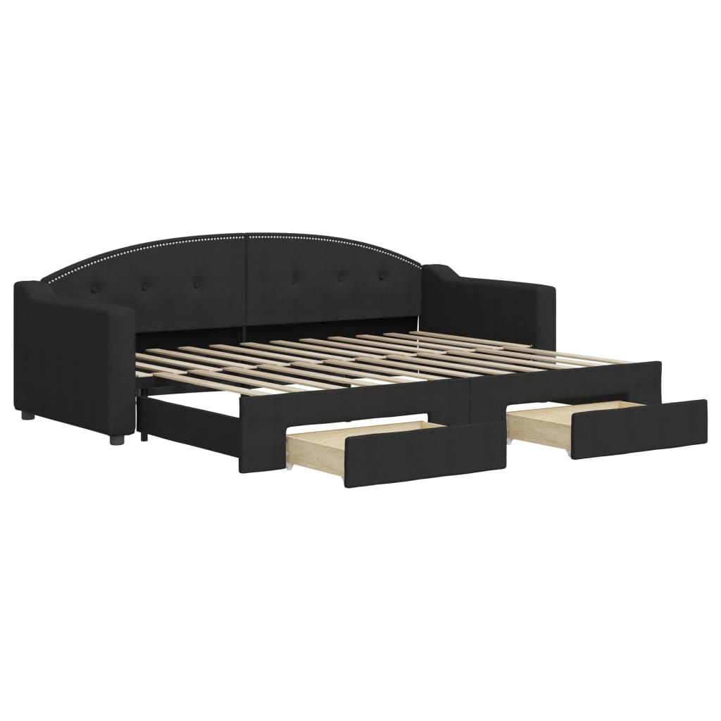 Slaapbank met onderschuifbed en lades 80x200 cm stof zwart is nu te koop bij PeponiXL, paradijselijk wonen!