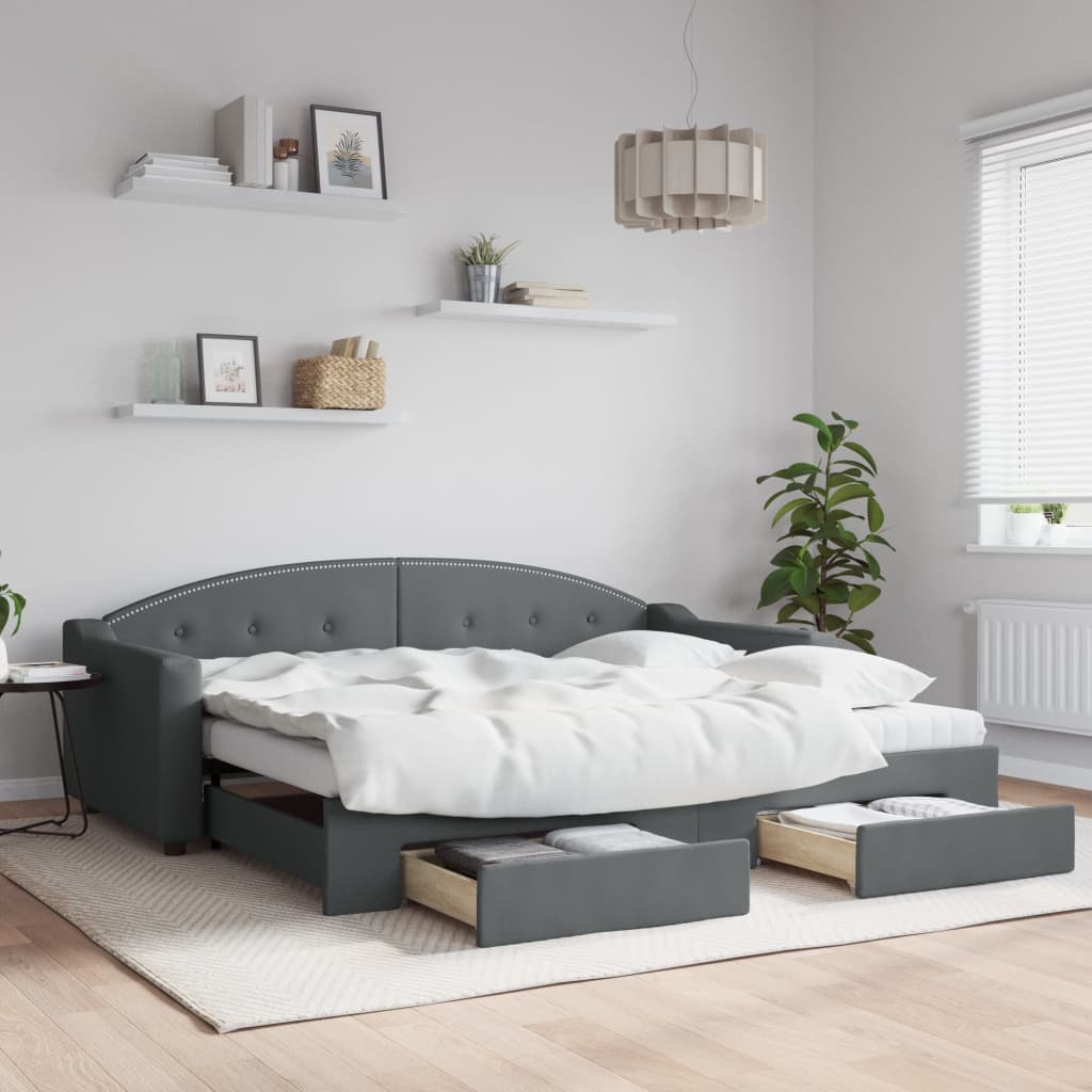 Slaapbank onderschuifbed en lades 90x200 cm stof donkergrijs is nu te koop bij PeponiXL, paradijselijk wonen!