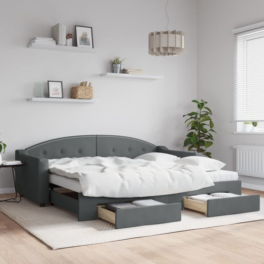 Slaapbank onderschuifbed en lades 90x200 cm stof donkergrijs is nu te koop bij PeponiXL, paradijselijk wonen!