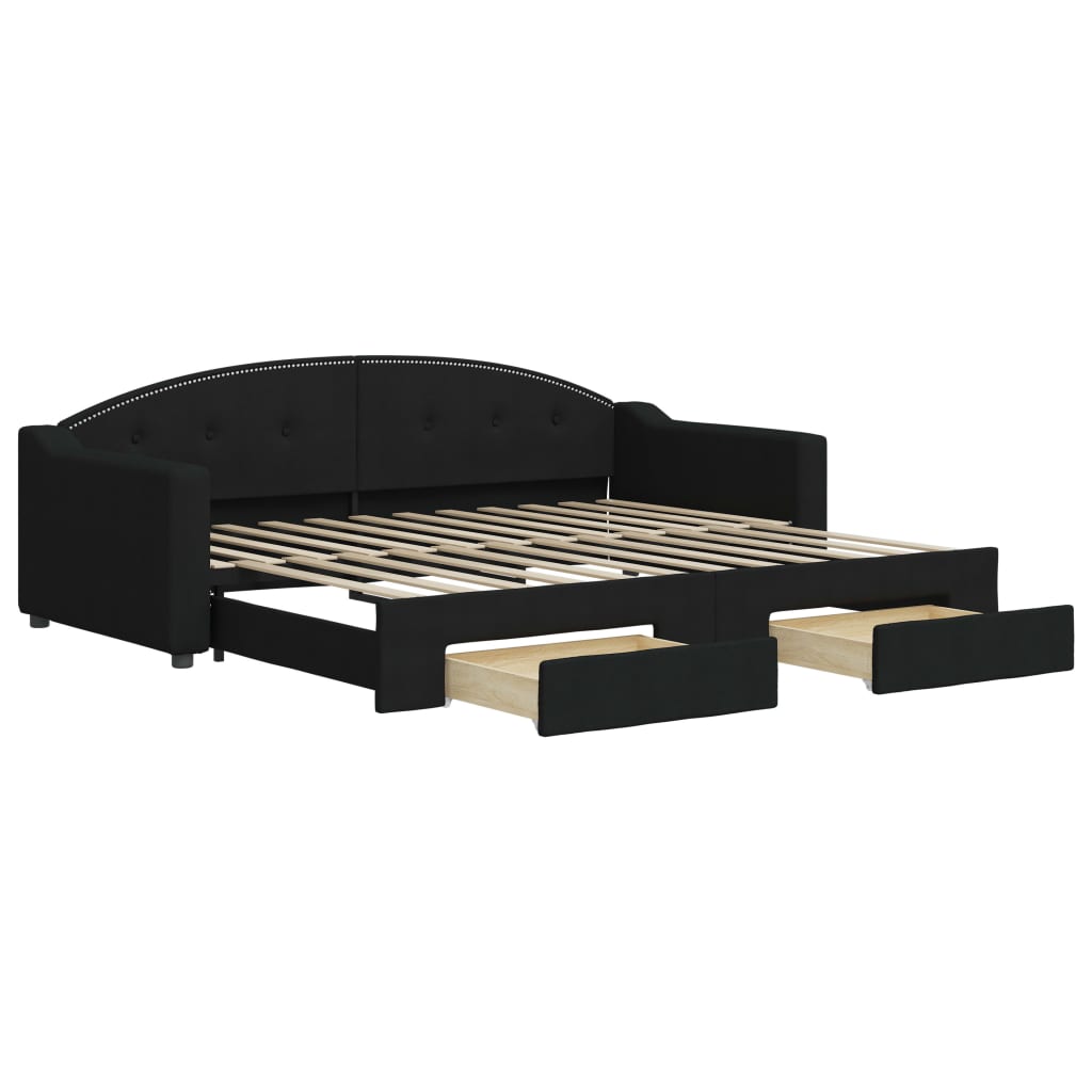 Slaapbank met onderschuifbed en lades 90x200 cm stof zwart is nu te koop bij PeponiXL, paradijselijk wonen!