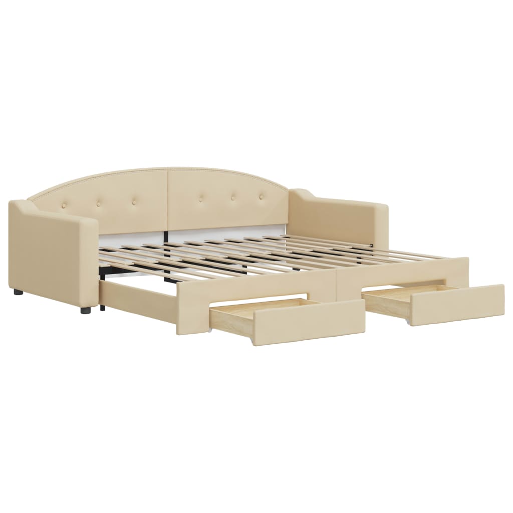 Slaapbank met onderschuifbed en lades 90x200 cm stof crèmekleur is nu te koop bij PeponiXL, paradijselijk wonen!