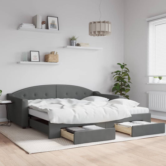 Slaapbank onderschuifbed en lades 100x200 cm stof donkergrijs is nu te koop bij PeponiXL, paradijselijk wonen!