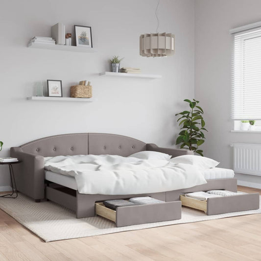 Slaapbank met onderschuifbed en lades 100x200 cm stof taupe is nu te koop bij PeponiXL, paradijselijk wonen!