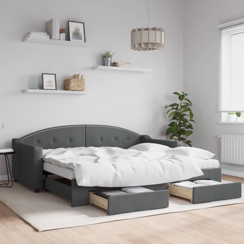 Slaapbank onderschuifbed en lades 90x190 cm stof donkergrijs is nu te koop bij PeponiXL, paradijselijk wonen!