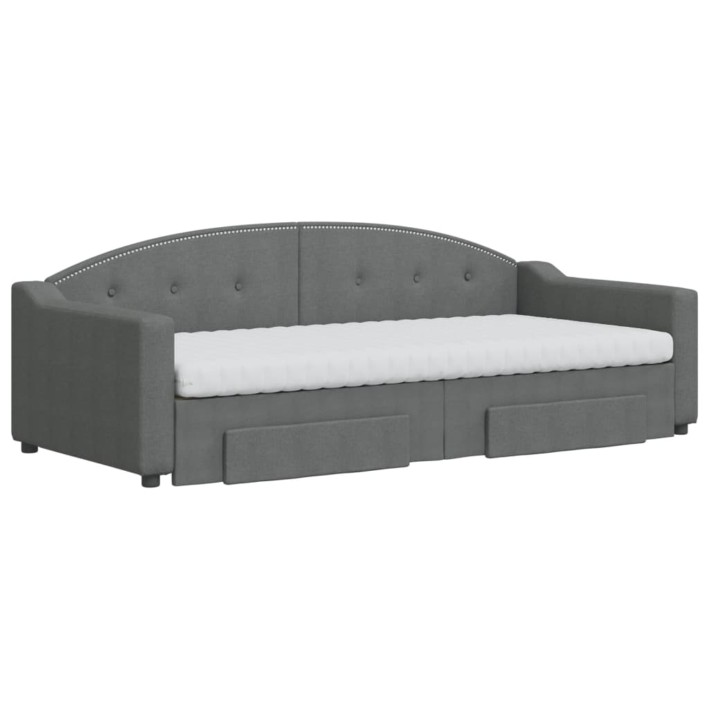 Slaapbank onderschuifbed en lades 90x200 cm stof donkergrijs is nu te koop bij PeponiXL, paradijselijk wonen!