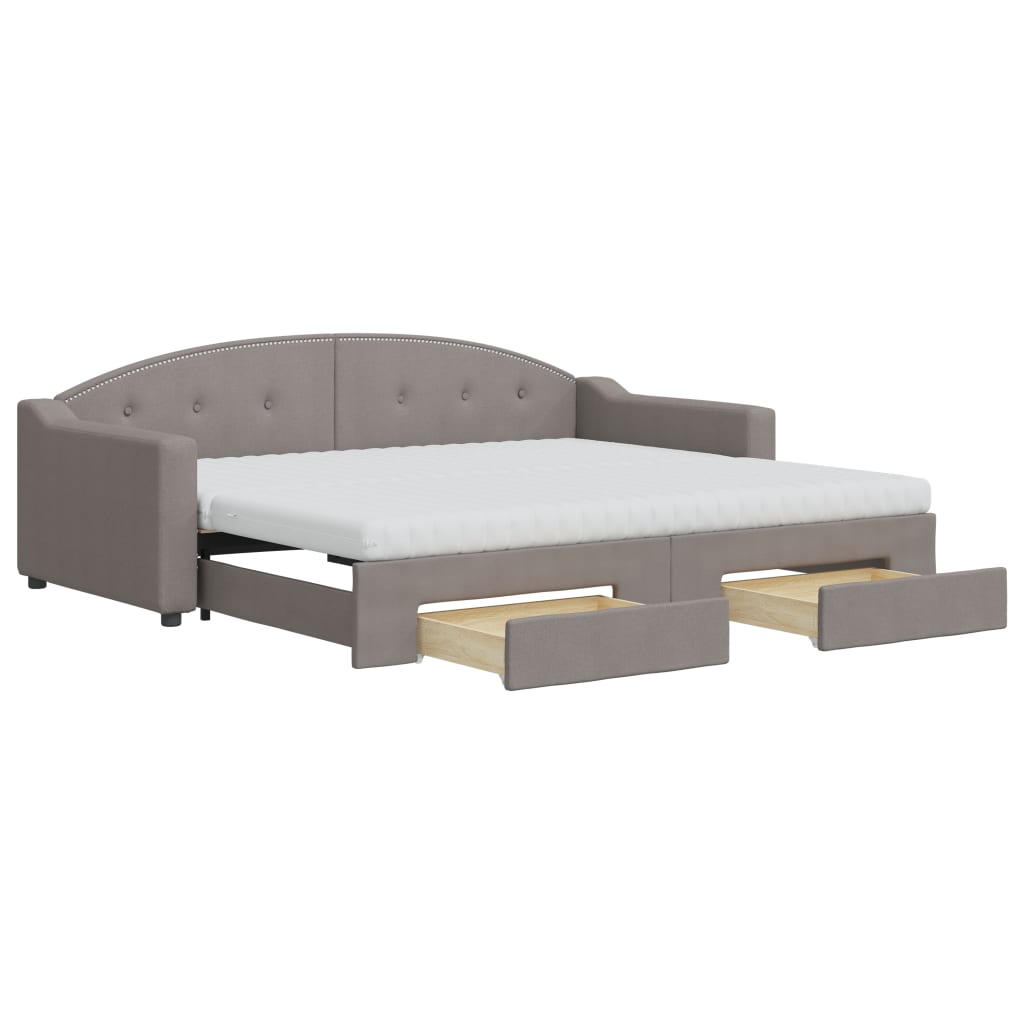 Slaapbank met onderschuifbed en lades 90x200 cm stof taupe is nu te koop bij PeponiXL, paradijselijk wonen!
