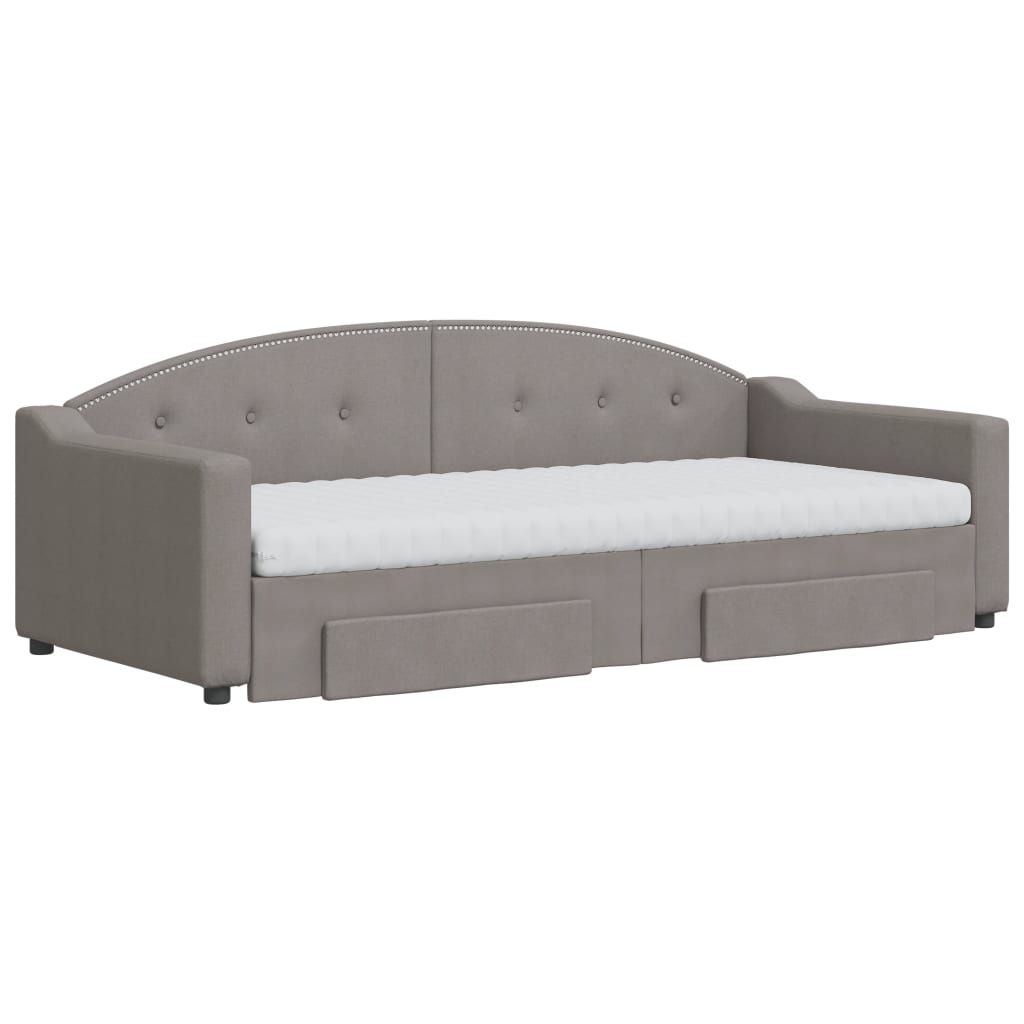 Slaapbank met onderschuifbed en lades 90x200 cm stof taupe is nu te koop bij PeponiXL, paradijselijk wonen!