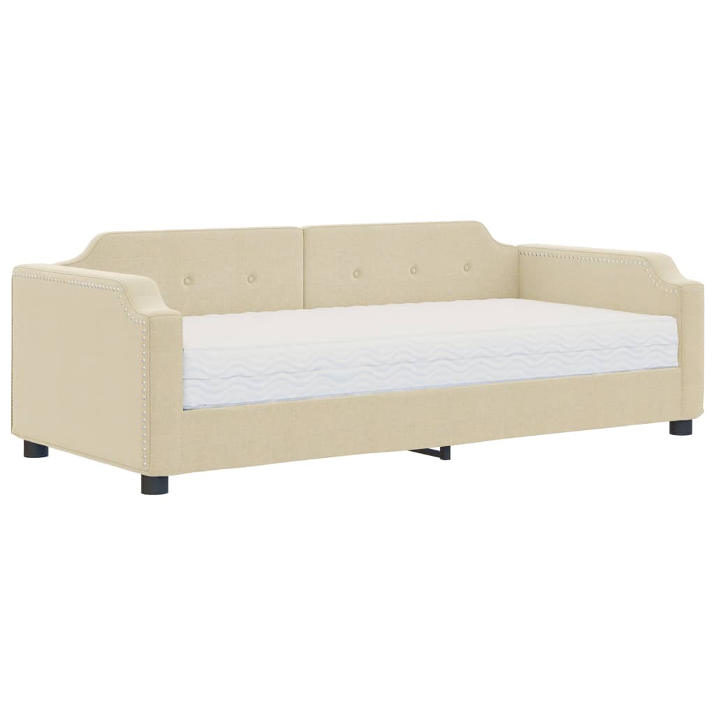 Slaapbank met matras 100x200 cm stof crèmekleurig is nu te koop bij PeponiXL, paradijselijk wonen!
