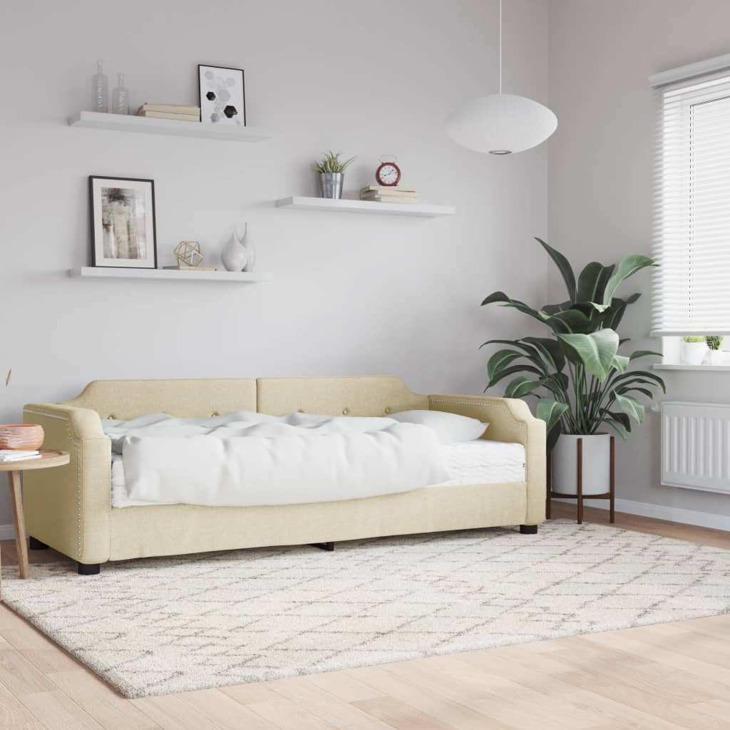 Slaapbank met matras 100x200 cm stof crèmekleurig is nu te koop bij PeponiXL, paradijselijk wonen!