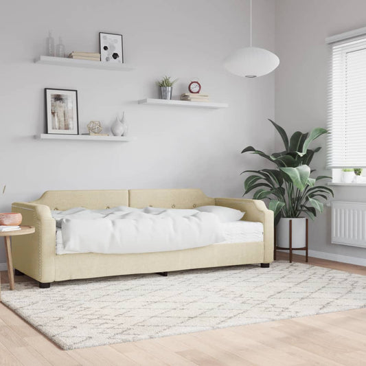 Slaapbank met matras 100x200 cm stof crèmekleurig is nu te koop bij PeponiXL, paradijselijk wonen!