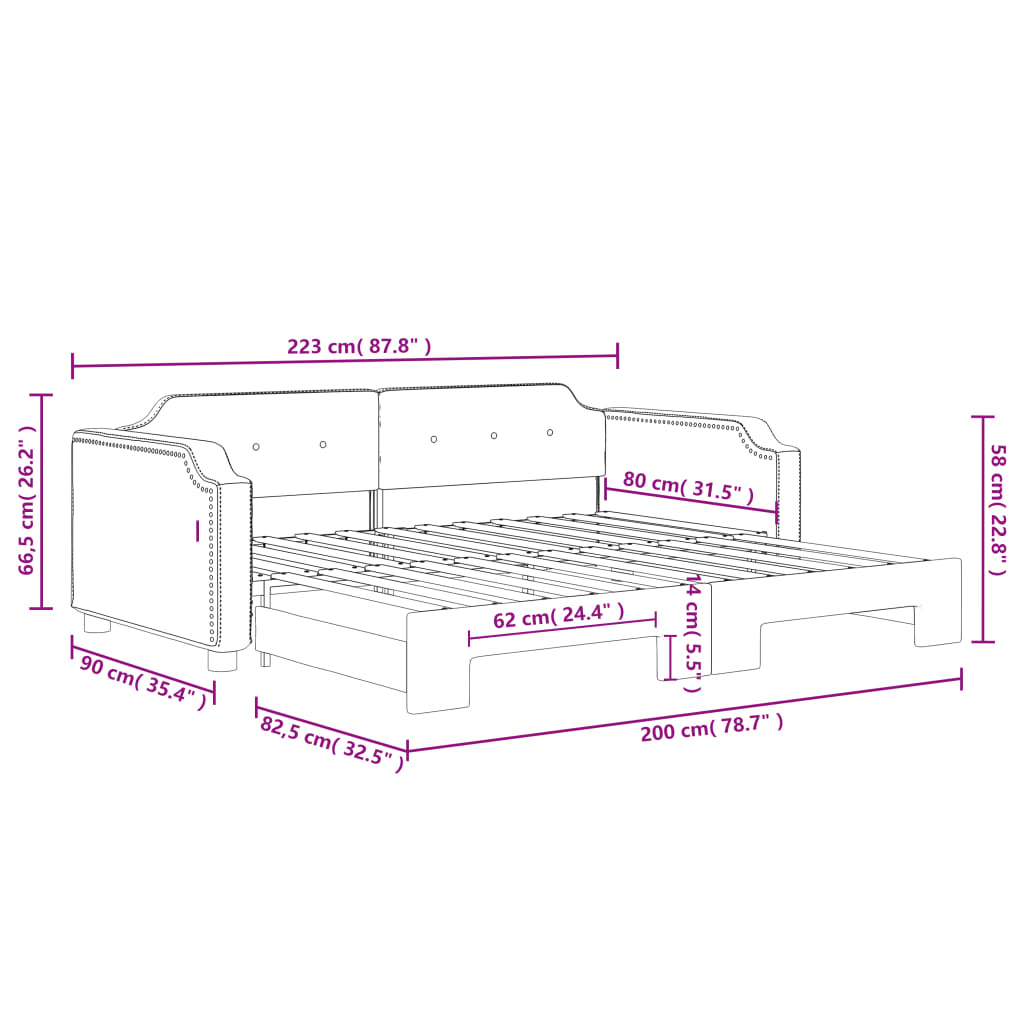 Slaapbank met onderschuifbed 80x200 cm stof lichtgrijs is nu te koop bij PeponiXL, paradijselijk wonen!