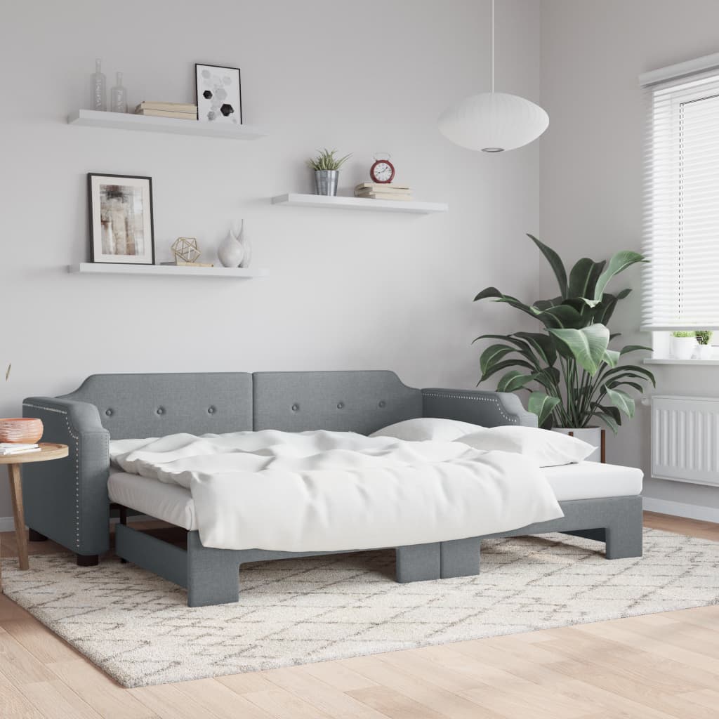 Slaapbank met onderschuifbed 80x200 cm stof lichtgrijs is nu te koop bij PeponiXL, paradijselijk wonen!