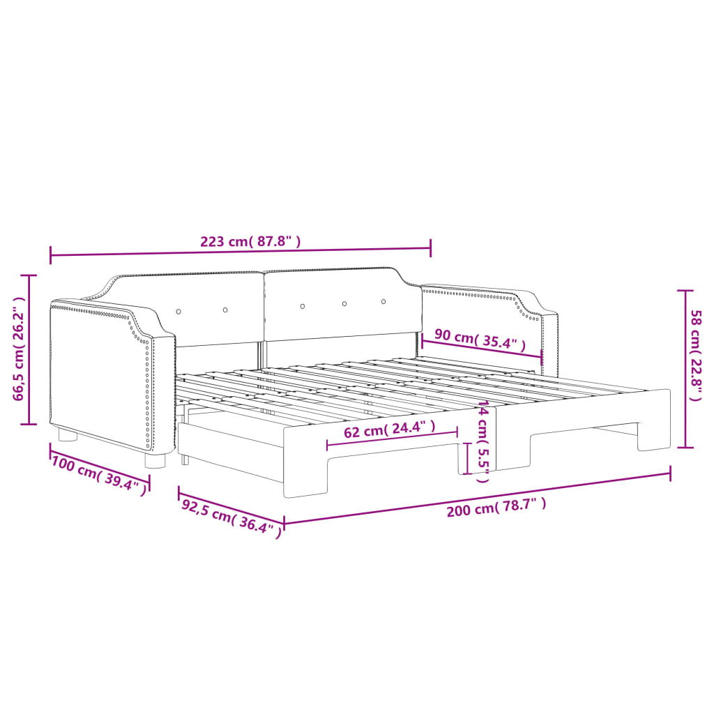 Slaapbank met onderschuifbed 90x200 cm stof zwart is nu te koop bij PeponiXL, paradijselijk wonen!