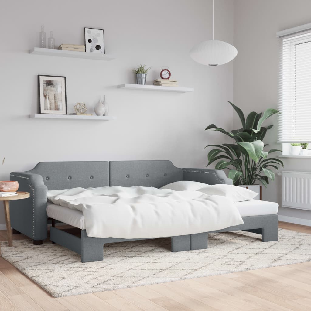 Slaapbank met onderschuifbed 100x200 cm stof lichtgrijs is nu te koop bij PeponiXL, paradijselijk wonen!