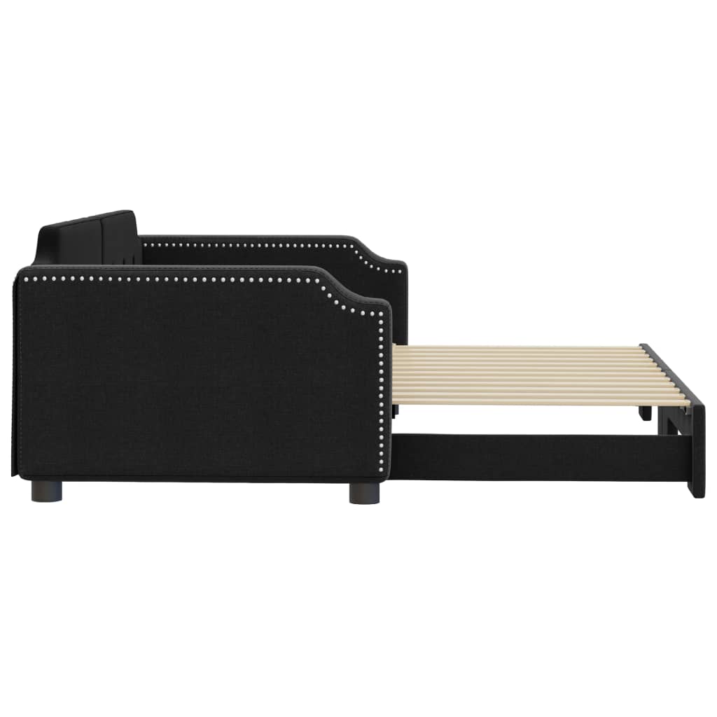 Slaapbank met onderschuifbed 100x200 cm stof zwart is nu te koop bij PeponiXL, paradijselijk wonen!