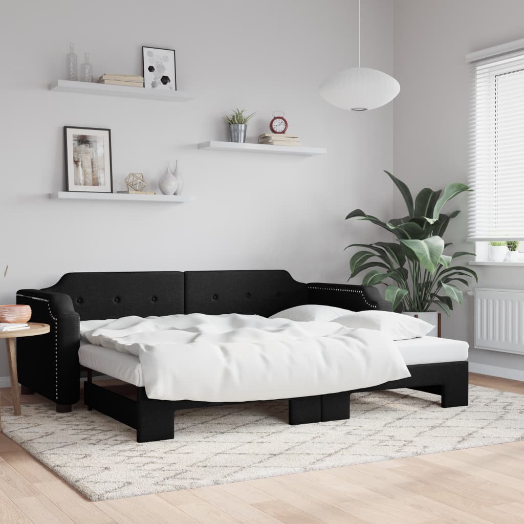 Slaapbank met onderschuifbed 100x200 cm stof zwart is nu te koop bij PeponiXL, paradijselijk wonen!