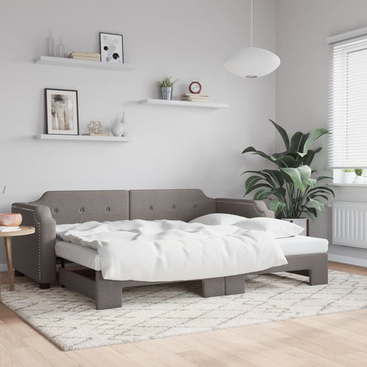 Slaapbank met onderschuifbed 100x200 cm stof taupe is nu te koop bij PeponiXL, paradijselijk wonen!