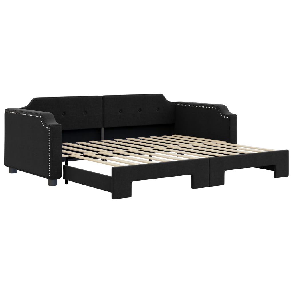 Slaapbank met onderschuifbed 90x190 cm stof zwart is nu te koop bij PeponiXL, paradijselijk wonen!