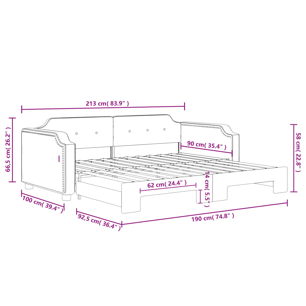 Slaapbank met onderschuifbed 90x190 cm stof zwart is nu te koop bij PeponiXL, paradijselijk wonen!