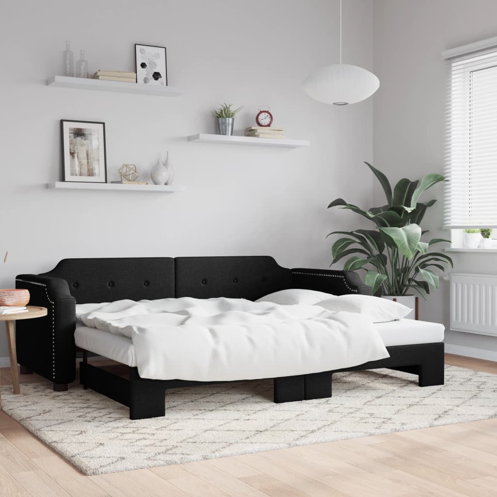 Slaapbank met onderschuifbed 90x190 cm stof zwart is nu te koop bij PeponiXL, paradijselijk wonen!