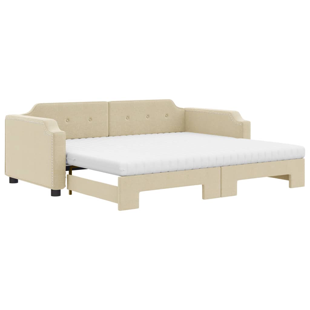 Slaapbank met onderschuifbed en matrassen 80x200 cm stof crème is nu te koop bij PeponiXL, paradijselijk wonen!