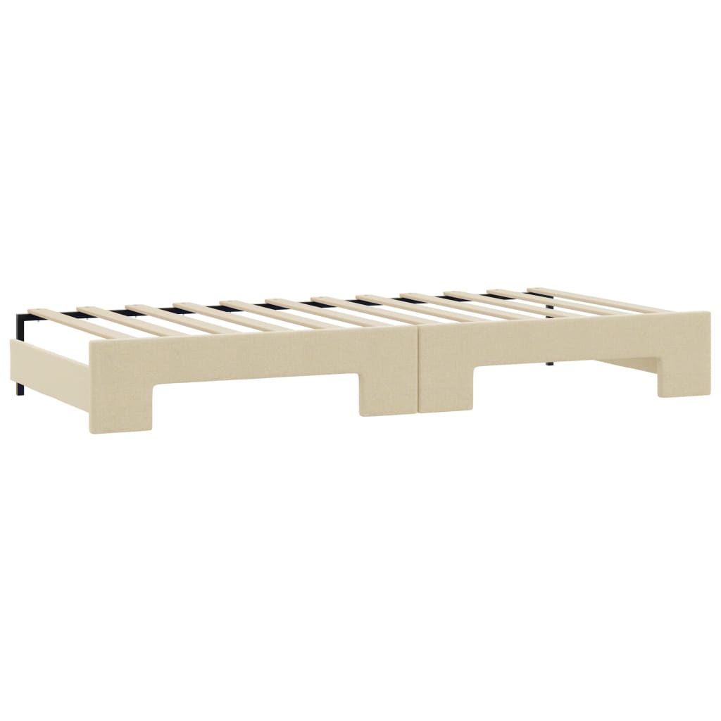 Slaapbank met onderschuifbed en matrassen 80x200 cm stof crème is nu te koop bij PeponiXL, paradijselijk wonen!