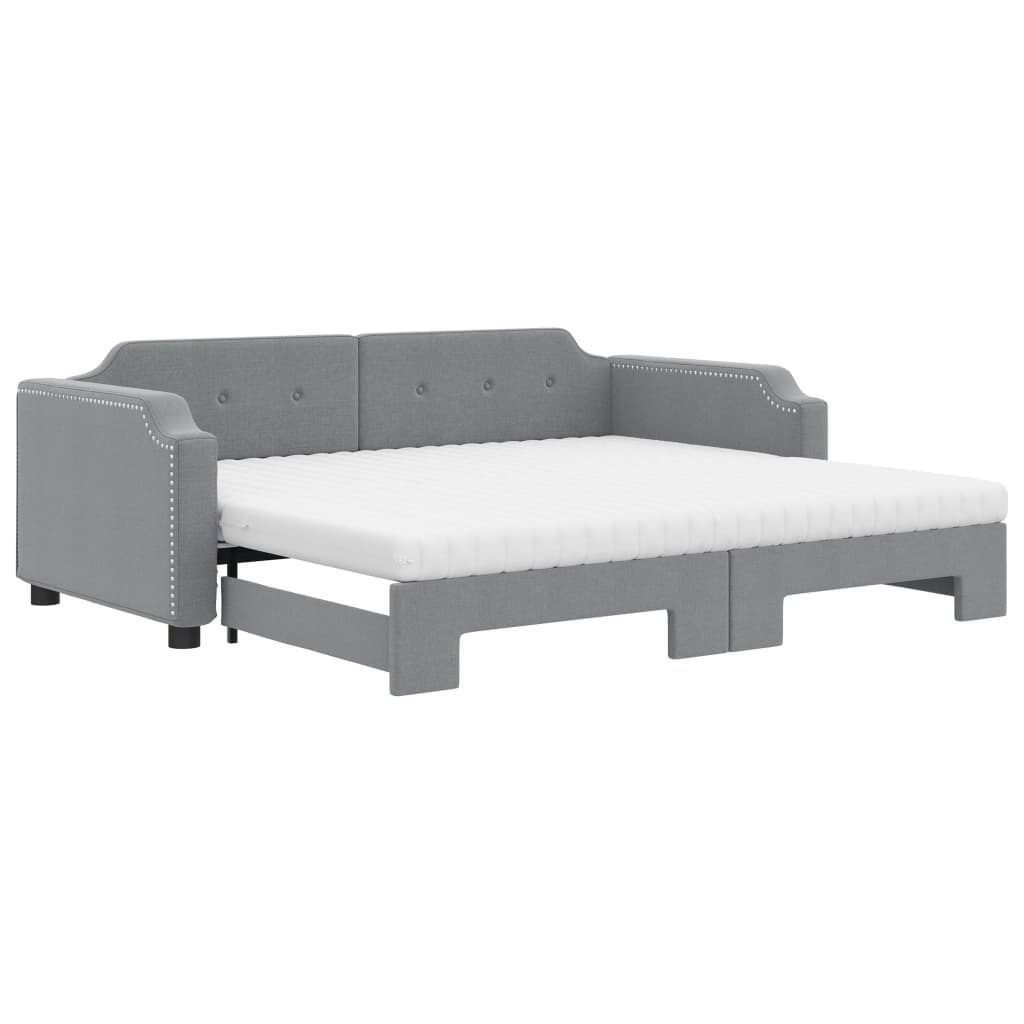 Slaapbank onderschuifbed en matrassen 90x200 cm stof lichtgrijs is nu te koop bij PeponiXL, paradijselijk wonen!