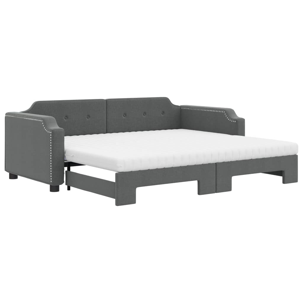 Slaapbank onderschuifbed matrassen 90x200 cm stof donkergrijs is nu te koop bij PeponiXL, paradijselijk wonen!