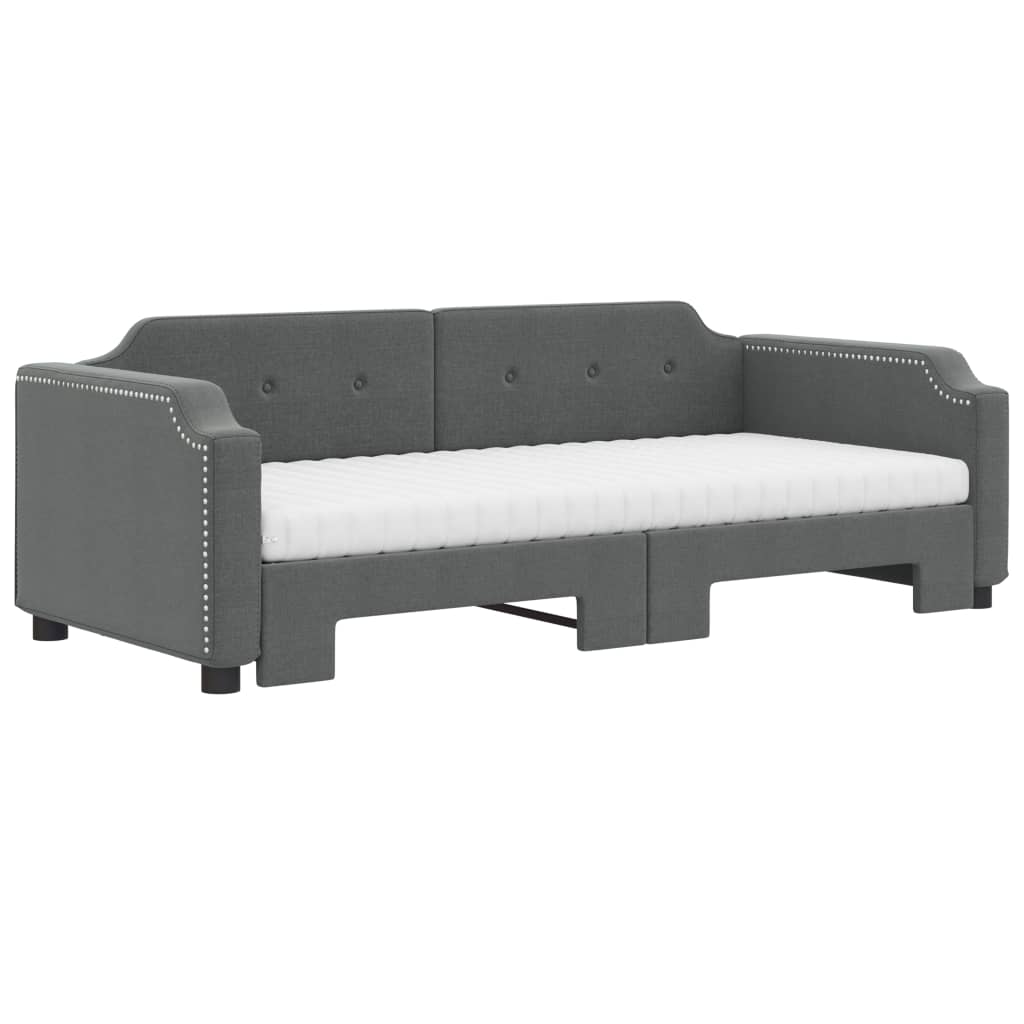Slaapbank onderschuifbed matrassen 90x200 cm stof donkergrijs is nu te koop bij PeponiXL, paradijselijk wonen!