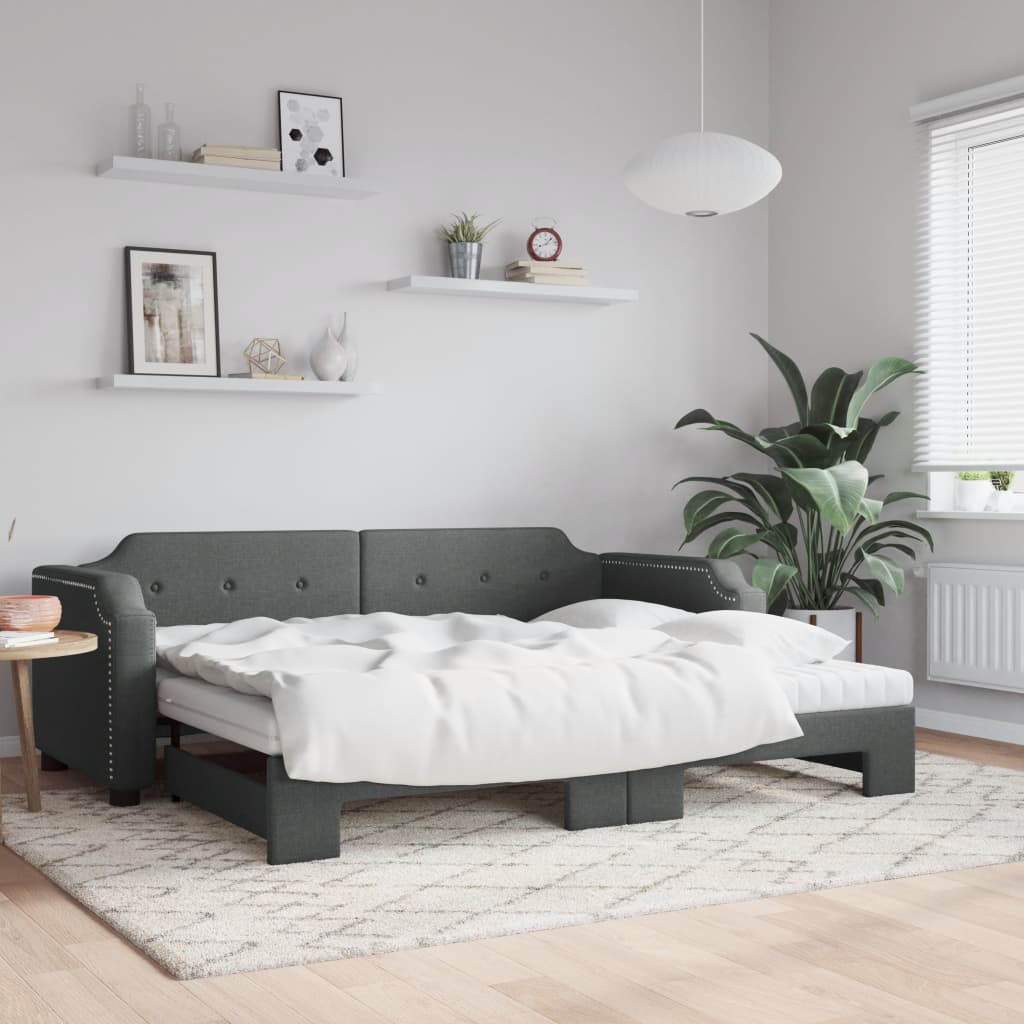 Slaapbank onderschuifbed matrassen 100x200 cm stof donkergroen is nu te koop bij PeponiXL, paradijselijk wonen!
